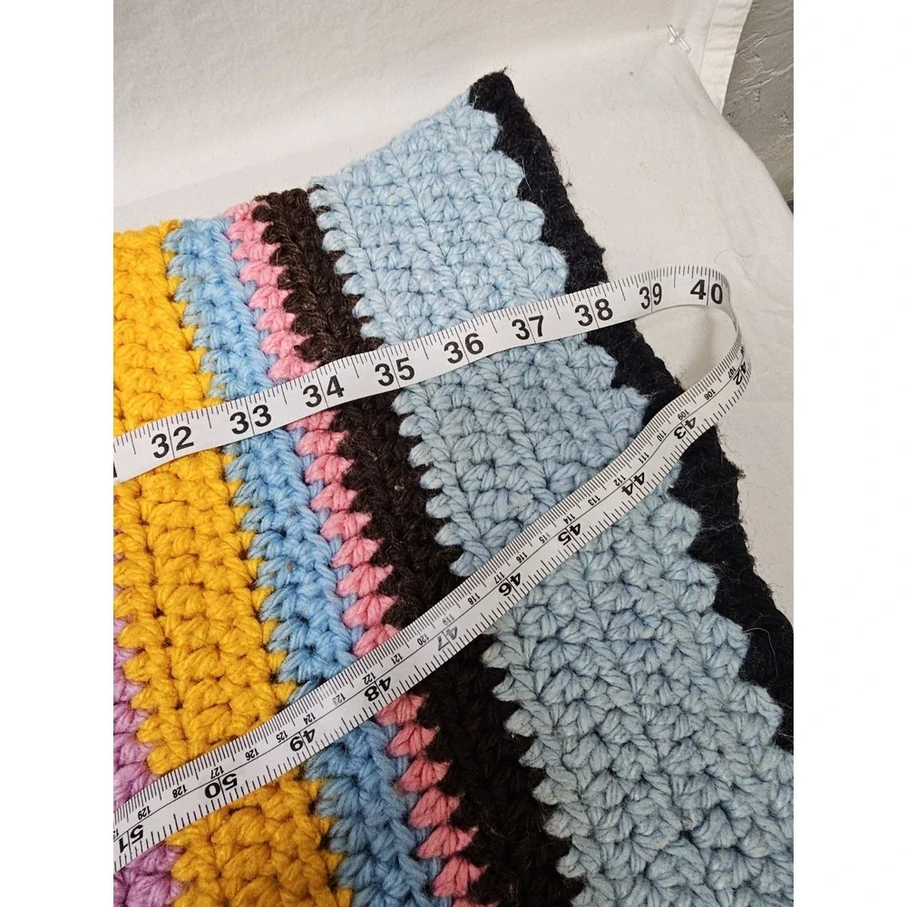 Vintage Large Colorful Crocheted Afghan Blanket Throw 35x38 Handwoven Grannycore